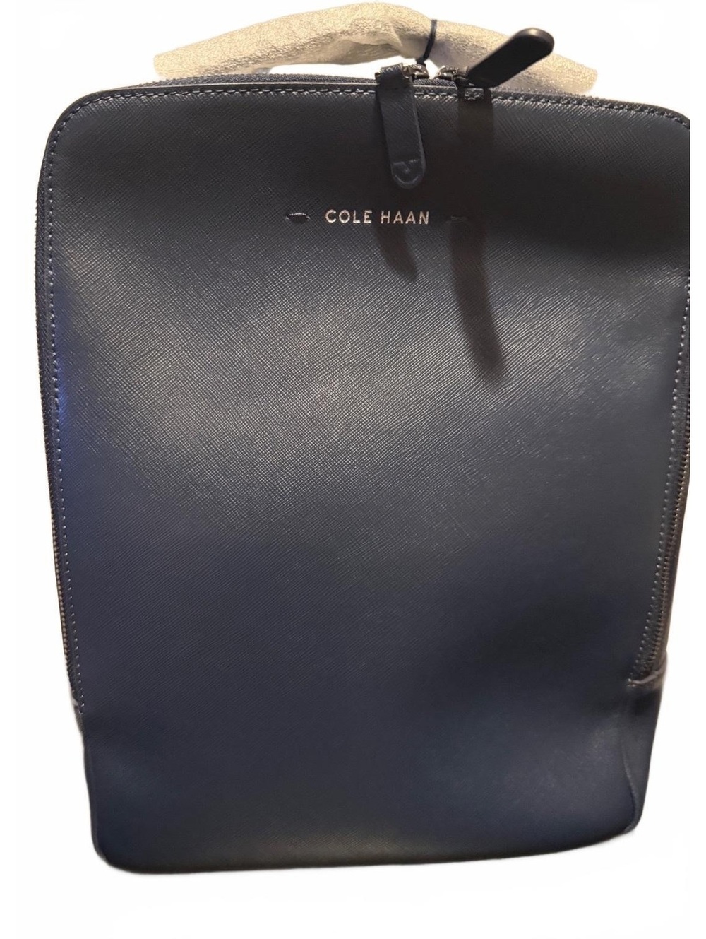 Cole Haan Navy Blue Leather Backpack with Padded Straps and Laptop Compartment